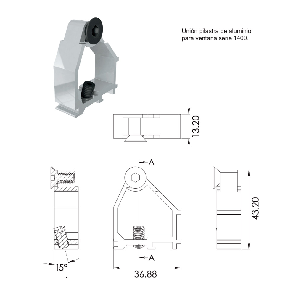 Unión Pilastra de Aluminio para Ventana Serie 1400 - Image 2