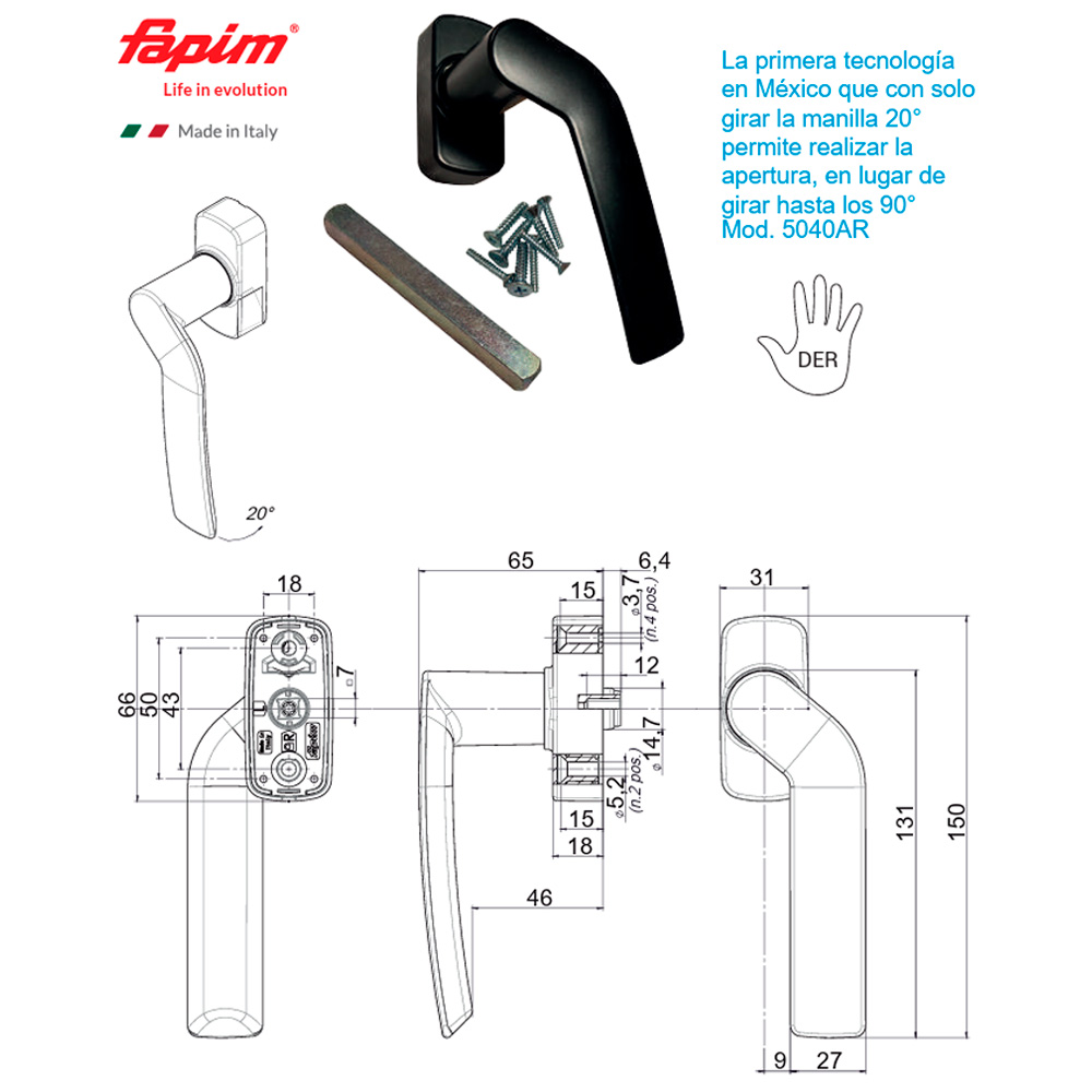 Manilla Acodada Twenty 20° Negra - Image 4