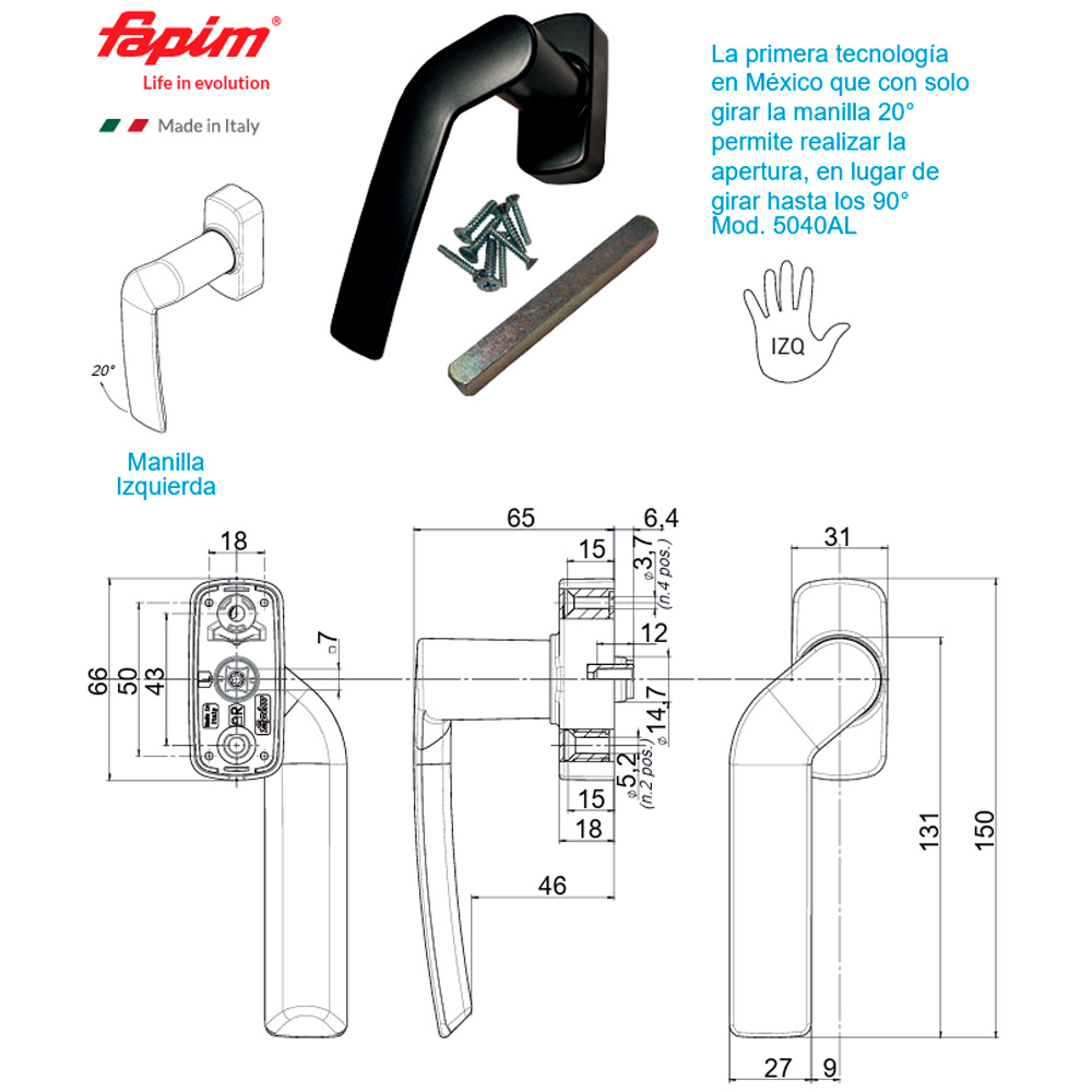 Manilla Acodada Twenty 20° Negra - Image 3