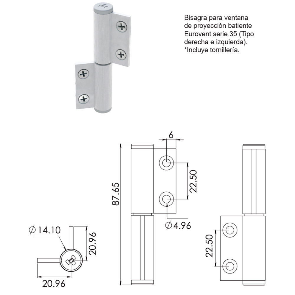 Bisagra para Ventana Proyección Batiente - Image 2