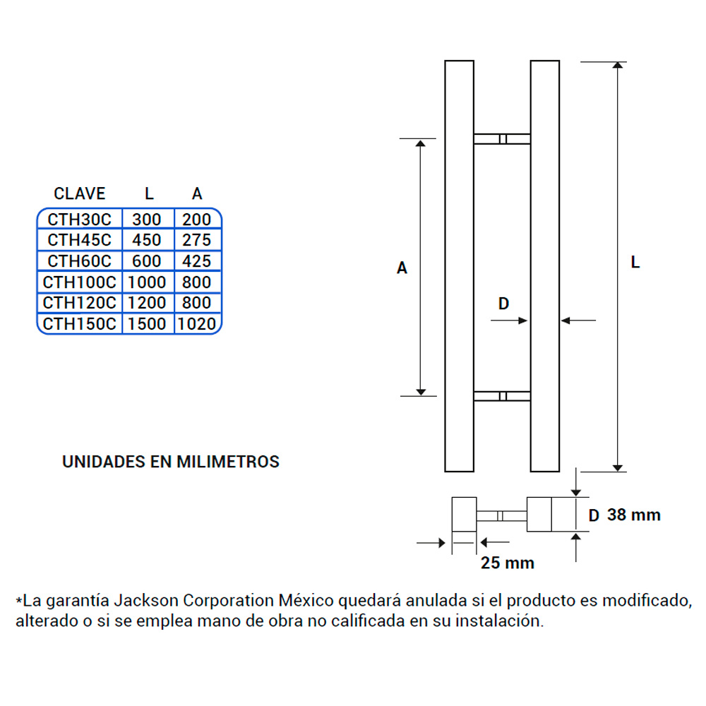 Jaladera "H" Cuadrada Para Puerta Dawh - Image 2