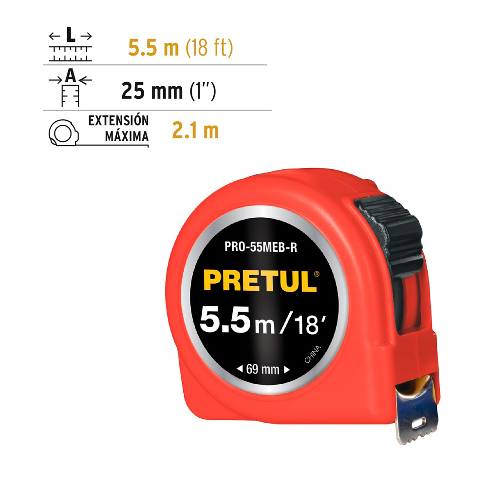 Flexómetro Pretul 5.5 m Cinta 25 mm - Image 3