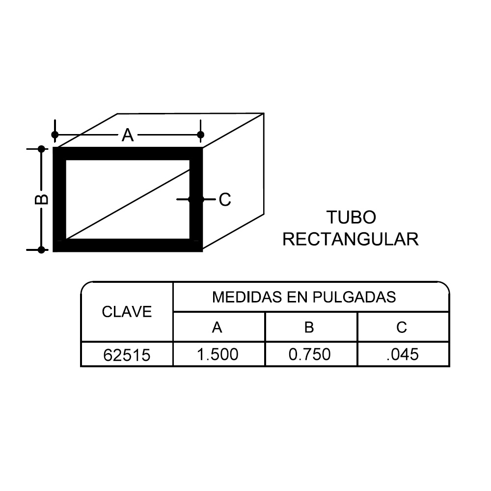 Tubo Rectangular 1 1/2 X 3/4" 6.10 Mt - Imagen 2