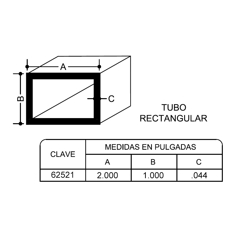 Tubo Rectangular 2 X 1" 6.10 Mt - Imagen 2